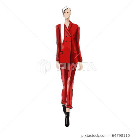 Illustration silhouette business lady in red Illustration silhouette business lady in red 64798110