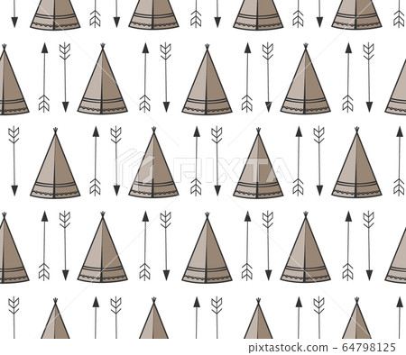 Seamless kids pattern with wigwam and arrows. Cute Indian background pattern in vector Seamless kids pattern with wigwam and arrows. Cute Indian background pattern in vector 64798125