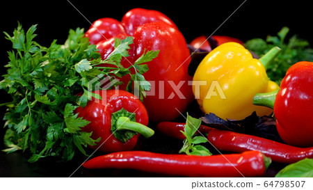 Red Tomatoes, Peppers and green spices 64798507