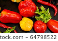 Juicy fresh pepper and green parsley. Different fresh vegetables 64798522