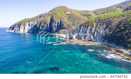 Aerial view Aomori Prefecture Shimokita Peninsula National Park Hotokeura Aerial view Aomori Prefecture Shimokita Peninsula National Park Hotokeura 64798742