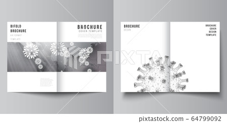 Vector layout of two A4 cover mockups templates for bifold brochure, flyer, magazine, cover design, book design. 3d medical background of corona virus. Covid 19, coronavirus infection. Virus concept. 64799092