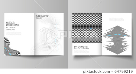 The vector layout of two A4 format modern cover mockups design templates for bifold brochure, magazine, flyer, booklet, report. Abstract big data visualization concept backgrounds with lines and cubes The vector layout of two A4 format modern cover mockups design templates for bifold brochure, magazine, flyer, booklet, report. Abstract big data visualization concept backgrounds with lines and cubes 64799219