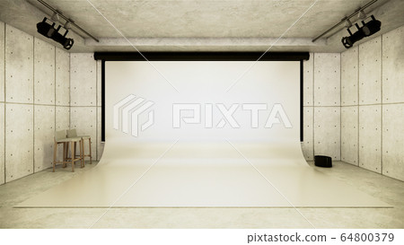 Studio - Modern Film Studio with white Screen. 3D 64800379