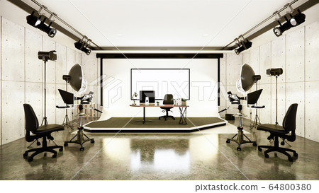 Studio - Modern Film Studio with white Screen. 3D 64800380