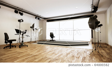 Studio - Modern Film Studio with white Screen. 3D Studio - Modern Film Studio with white Screen. 3D 64800382