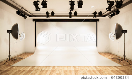 Studio - Modern Film Studio with white Screen. 3D 64800384