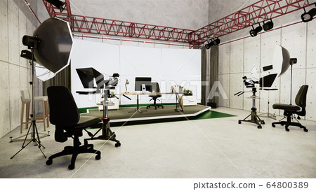 Studio - Modern Film Studio with white Screen. 3D 64800389