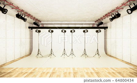 Studio - Modern Film Studio with white Screen. 3D 64800434