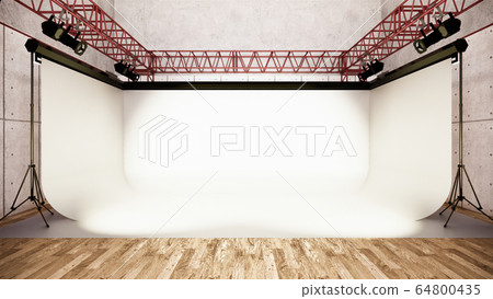Studio - Modern Film Studio with white Screen. 3D Studio - Modern Film Studio with white Screen. 3D 64800435