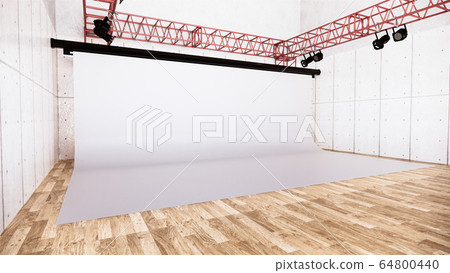 Studio - Modern Film Studio with white Screen. 3D 64800440