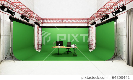 Studio - Modern Film Studio with white Screen. 3D Studio - Modern Film Studio with white Screen. 3D 64800441
