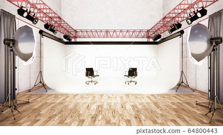 Studio - Modern Film Studio with white Screen. 3D 64800443