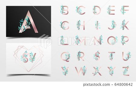 Beautiful alphabet letter collection with green leaf 64800642