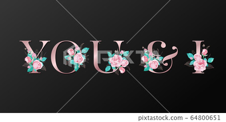 Alphabet letter with pink rose watercolor Alphabet letter with pink rose watercolor 64800651