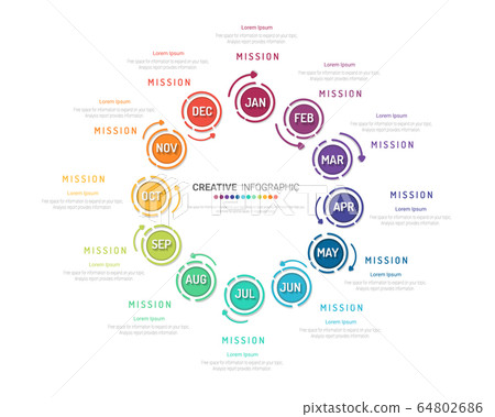 Presentation business infographic template for 12 months, 1 year, can be used for Business concept with 12 options, steps or processes. 64802686