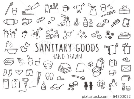 Set of hand drawn icons for toiletries and hygiene products 64803052