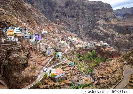 Fontainhas village and terrace fields in Santo 64803551