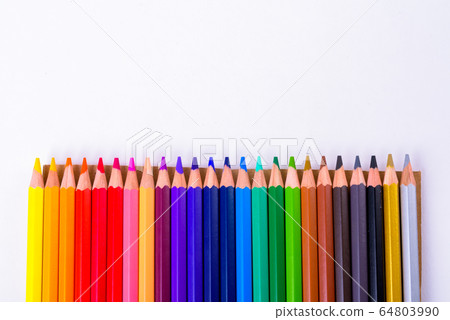 Colored Wooden Pencils In A Row Against White Background Colored Wooden Pencils In A Row Against White Background 64803990