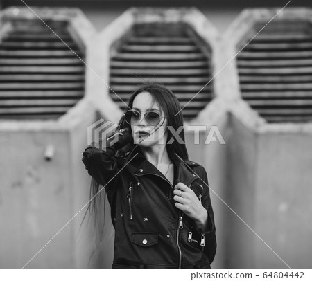 Black and white image trendy woman Black and white image trendy woman 64804442