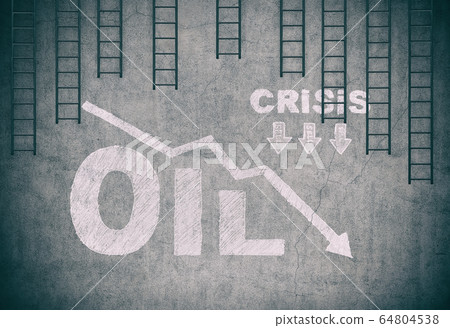 Falling oil chart drawing on concrete wall 64804538
