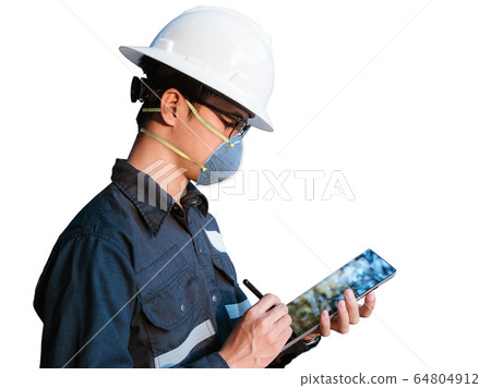 Asian Engineer wearing face mask N95 protect 64804912
