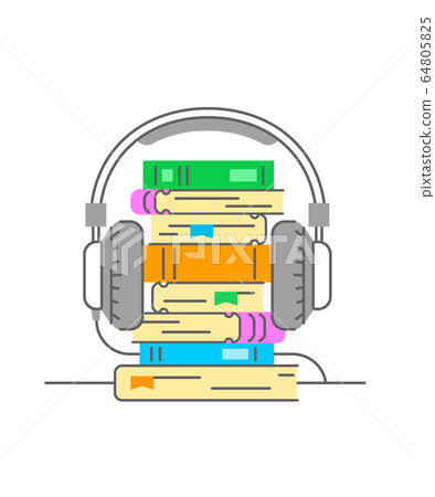 Audiobook and headphones thin line illustration 64805825