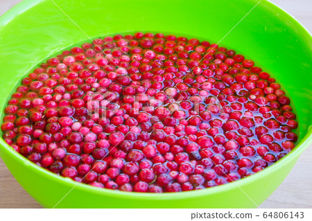 Vibrant texture background with fresh organic cranberry in the water Vibrant texture background with fresh organic cranberry in the water 64806143