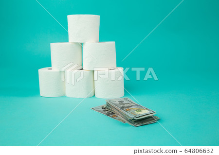 Hoarding of toilet paper in panic. Buying things at quarantine time. 64806632