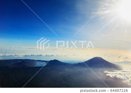 Aerial photo of Batur, Abang, Agung volcanoes on 64807226