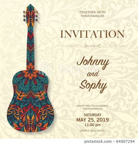 Guitar invitation floral pattern background Guitar invitation floral pattern background 64807294