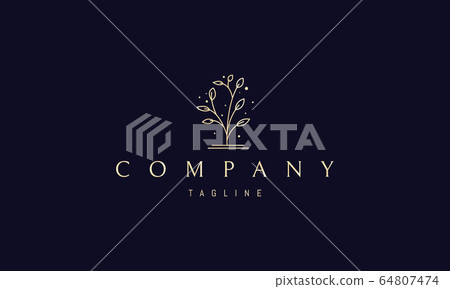Vector golden logo on which an abstract image of an elegant plant with leaves. Vector golden logo on which an abstract image of an elegant plant with leaves. 64807474