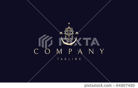 Vector golden logo on which an abstract image of an alchemical symbol and the moon. Vector golden logo on which an abstract image of an alchemical symbol and the moon. 64807480