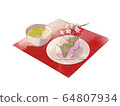 Sakura mochi and green tea watercolor illustration 64807934