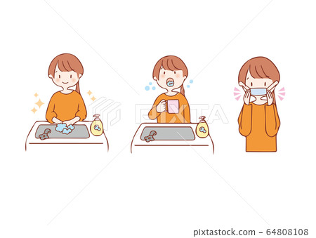 Hand wash, gargle, mask illustration 64808108