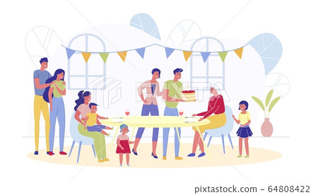Family Generations on Granny Birthday Celebration. 64808422