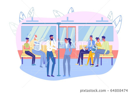 Banner People Comfortably Ride Subway, Cartoon. 64808474