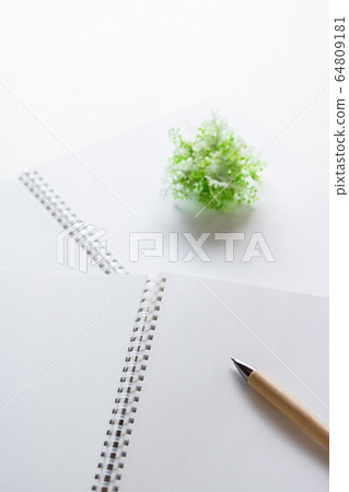 打開筆記和圓珠筆 64809181