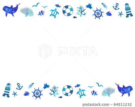 海洋生物水彩海洋框架 海洋生物水彩海洋框架 64811232