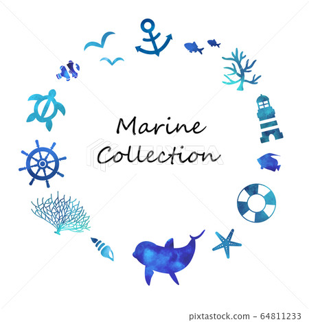 Sea creatures watercolor marine frame 64811233