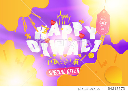 Diwali Festival. Horizontal web banner with lights and special offer Sale 50 off. Creative template with decoration elements on the background. Flat vector illustration EPS10 Diwali Festival. Horizontal web banner with lights and special offer Sale 50 off. Creative template with decoration elements on the background. Flat vector illustration EPS10 64812373
