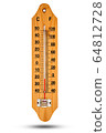 Thermometer on wooden base with celsius scale. 64812728