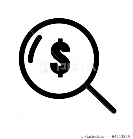 looking for money icon on white background. flat style. finance banking icon for your web site design, logo, app, UI. search dollar symbol. searching money sign.  64813569
