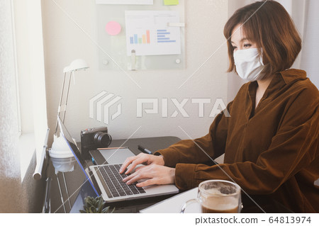woman work at home or remote meeting concept for woman work at home or remote meeting concept for 64813974