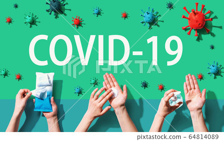 COVID-19 theme with person washing their hands COVID-19 theme with person washing their hands 64814089