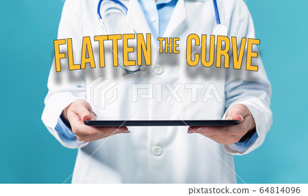 Flatten the Curve theme with a doctor using a tablet pc Flatten the Curve theme with a doctor using a tablet pc 64814096