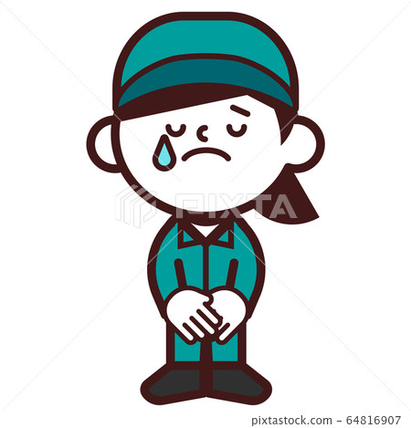 人工作服工作服女性全身鞠躬道歉哭泣 插圖素材 圖庫