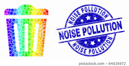 Vector Rainbow Colored Dot Trashcan Icon and Grunge Noise Pollution Stamp Vector Rainbow Colored Dot Trashcan Icon and Grunge Noise Pollution Stamp 64816972