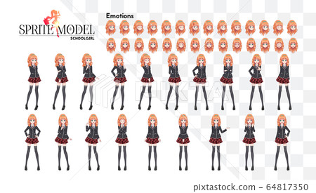 Set of emotions. Sprite full length character for 64817350