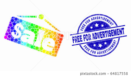 Vector Rainbow Colored Dot Sale Announce Icon and Grunge Free for Advertisement Stamp Seal 64817558